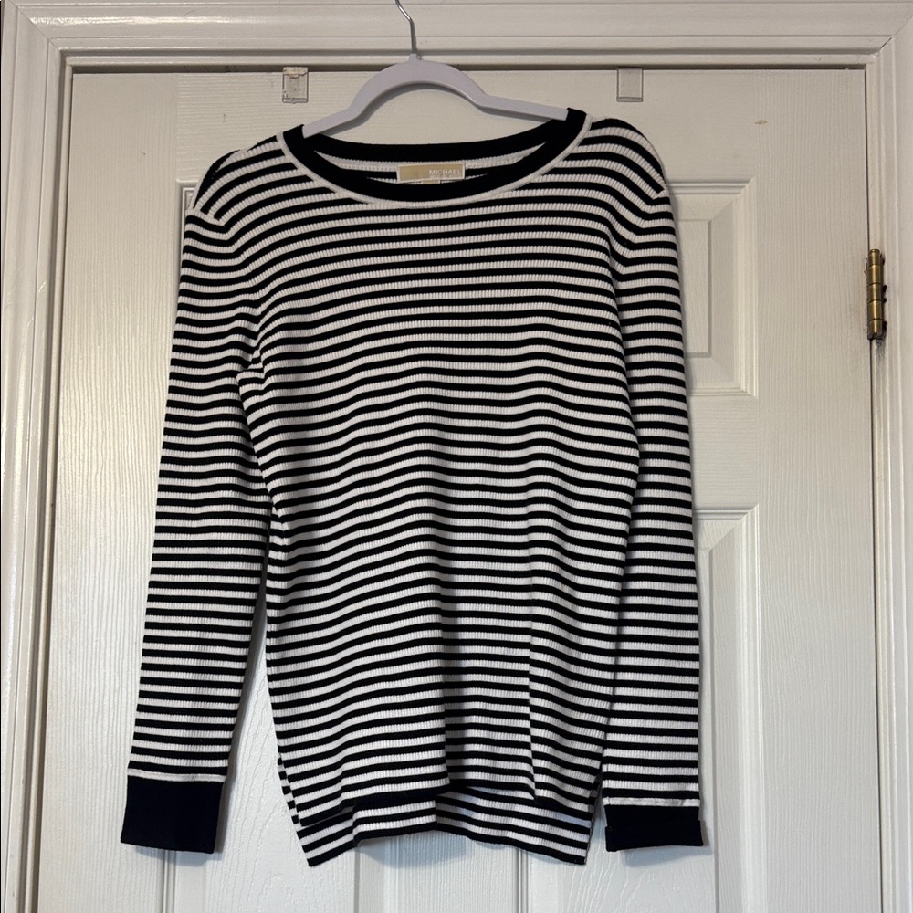 Michael Kors Black and White Striped Top